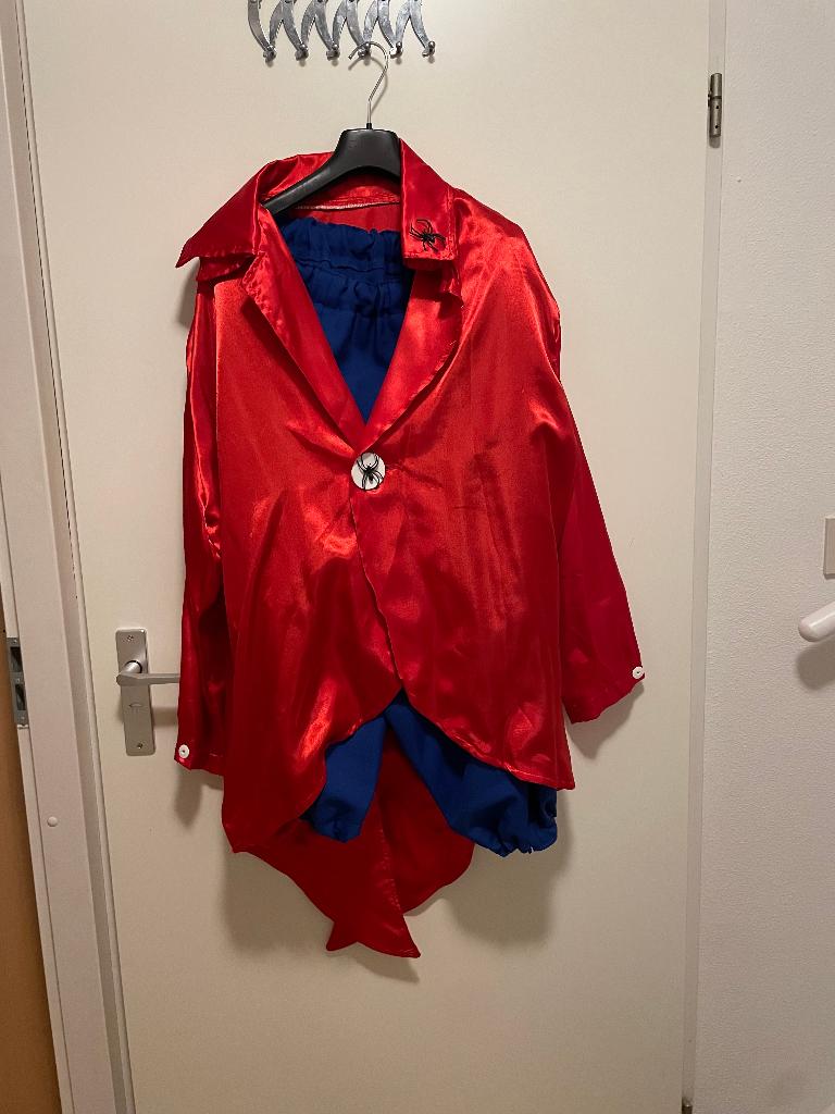 Rode slipjas satijn dames maat XL met blauwe kuitbroek, Carnaval, Zelfgemaakt, Maat 46/48 (XL) of groter, Ophalen of Verzenden