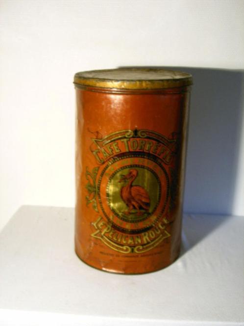 Groot oud koffieblik van Le Pélican Rouge, Antiek en Kunst, Curiosa en Brocante, Ophalen of Verzenden