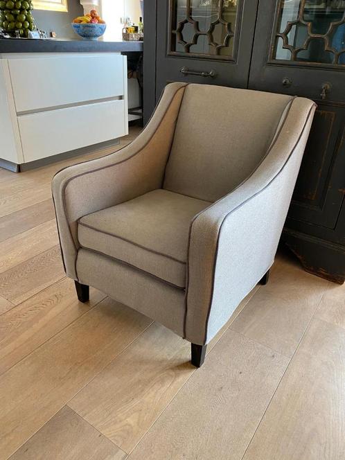 Beige taupe kleur fauteuil stoel OPHALEN HILLEGOM chcs, Huis en Inrichting, Fauteuils, Gebruikt, Hout, Stof, Ophalen