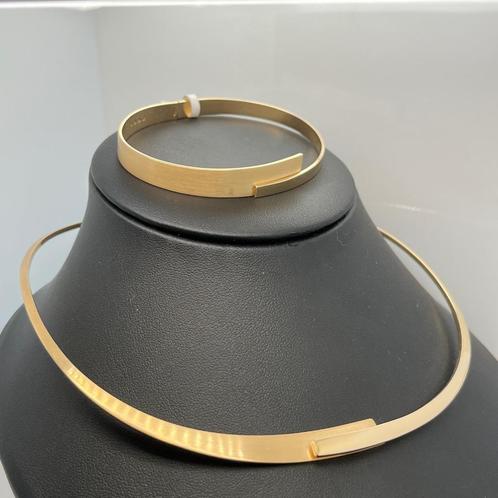 Gouden spang Nol 14 karaat mat/ gepolijst set, Sieraden, Tassen en Uiterlijk, Kettingen, Zo goed als nieuw, Goud, Goud, Ophalen of Verzenden