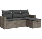 Loungeset 4-delig poly rattan grijs met kussens, Rotan, Bank, 3 zitplaatsen, Ophalen of Verzenden