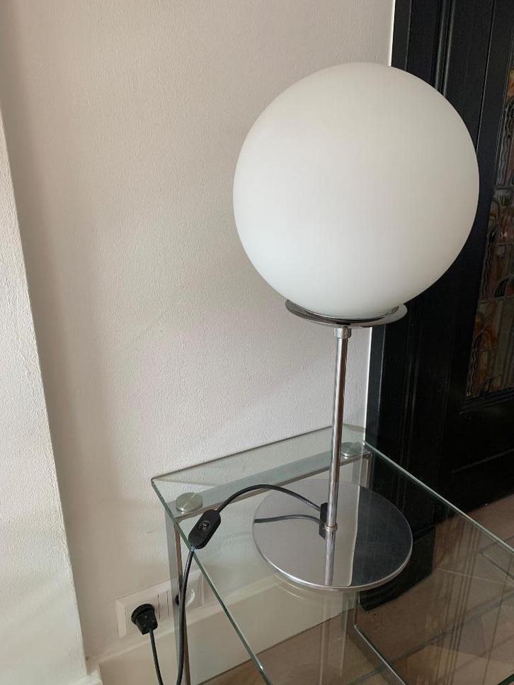 Hustadt-Leuchten design Tafellamp chroom/ glas vintage, Huis en Inrichting, Lampen | Tafellampen, Gebruikt, Minder dan 50 cm, Glas