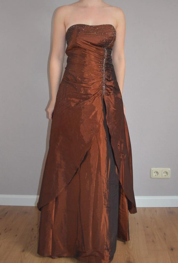 Galajurk feestjurk koper brons bruin Lissa maat 34 - 36 - 38, Kleding | Dames, Gelegenheidskleding, Zo goed als nieuw, Galajurk