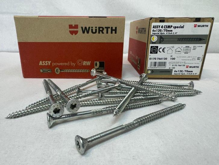Spaanplaatschroeven grote partij Würth 6x120/70 100 stuks, Doe-het-zelf en Verbouw, IJzerwaren en Bevestigingsmiddelen, Nieuw