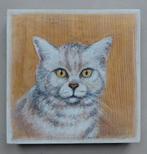 Olieverf schilderij van een kat op houten paneel, Ophalen of Verzenden