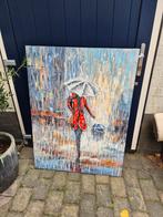 Schilderij van vrouw in de regen, Ophalen