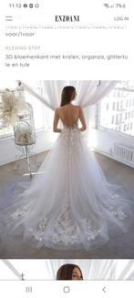 Trouwjurk enzoani tule/bloemen/glitter, Ophalen, Zo goed als nieuw, Wit, Trouwjurk