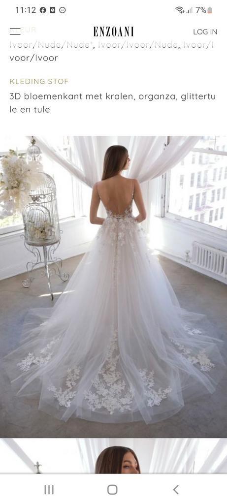 Trouwjurk enzoani tule/bloemen/glitter, Kleding | Dames, Trouwkleding en Trouwaccessoires, Zo goed als nieuw, Trouwjurk, Wit, Ophalen