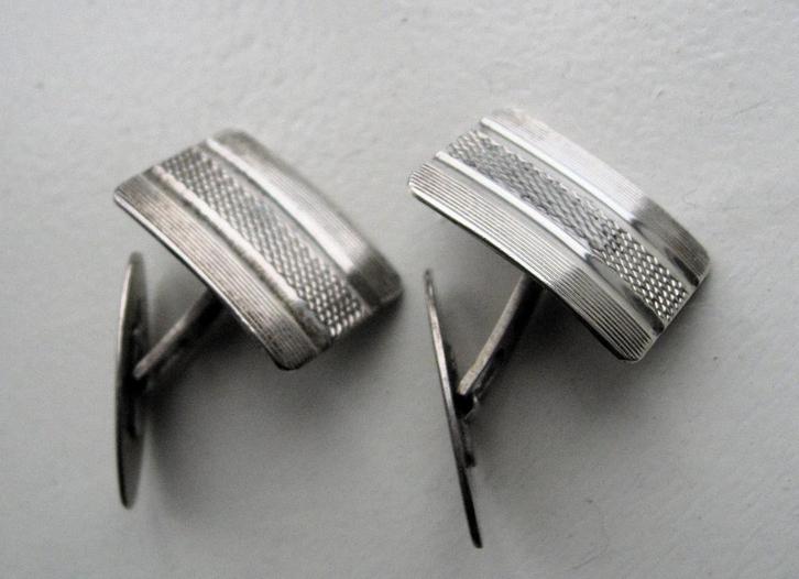 Vintage manchetknopen, art deco geometrisch design jaren 40, Antiek en Kunst, Antiek | Goud en Zilver, Zilver, Ophalen of Verzenden