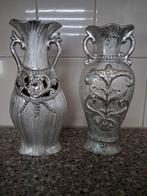 2 zilverkleurige vazen vaasjes, Ophalen, Overige kleuren, Minder dan 50 cm, Glas