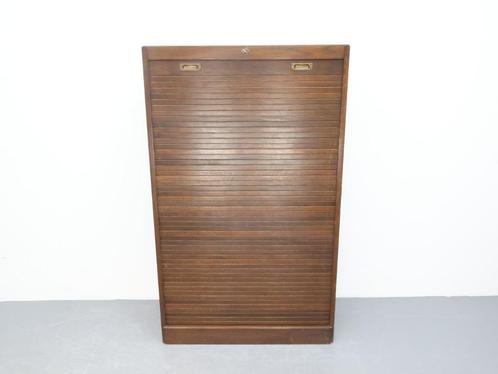 Vintage archiefkast donker eiken roldeur, Huis en Inrichting, Kasten | Roldeurkasten en Archiefkasten, Gebruikt, 100 tot 150 cm