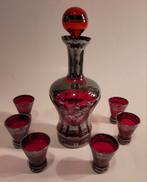 Venetiaanse karaf rood zilver gondel bloemen 6 glas Murano, Antiek en Kunst, Antiek | Glas en Kristal, Ophalen of Verzenden