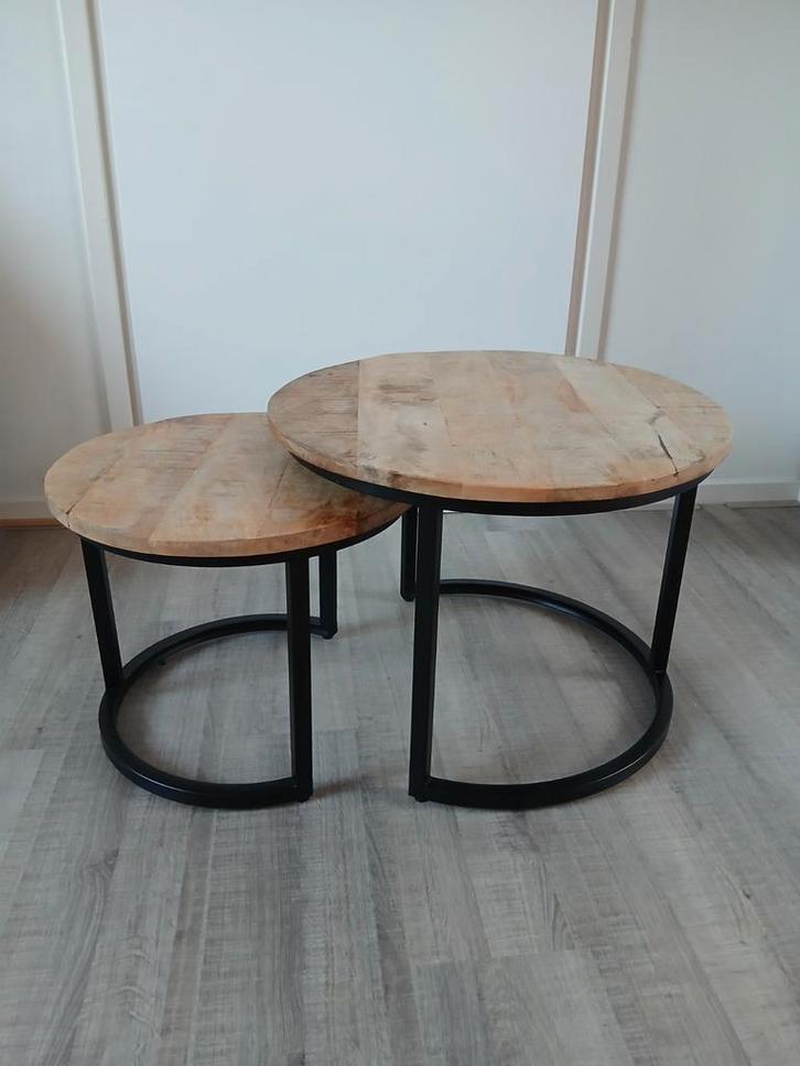 2-delig set Bijzettafels, salontafels mango hout, Huis en Inrichting, Tafels | Salontafels, Zo goed als nieuw, Minder dan 50 cm