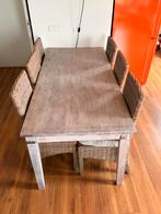 Grote tafel met 6 stevige rieten stoelen, Ophalen, Gebruikt, Rechthoekig, 50 tot 100 cm