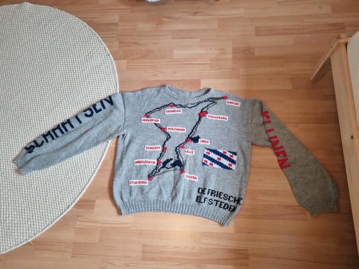 Vintage Elfstedentocht Trui gebreid jaren 80 90 xxl schaatse, Kleding | Dames, Truien en Vesten, Gedragen, Maat 38/40 (M), Grijs