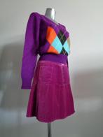 College velvet rok, medium katoen met leer Nieuw, Kleding | Dames, Rokken, Verzenden, Nieuw, Maat 38/40 (M), Paars