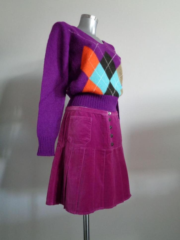 College velvet rok, medium katoen met leer Nieuw, Kleding | Dames, Rokken, Nieuw, Maat 38/40 (M), Paars, Verzenden