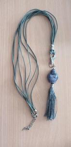 Lange vintage ketting met boeddha beeldje  blauw/grijs, Ophalen of Verzenden, Zo goed als nieuw, Grijs, Overige materialen