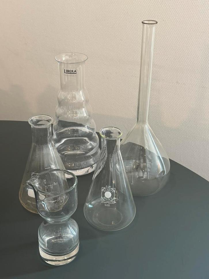 Set vintage/retro laboratoriumglas | Schott Mainz & meer, Huis en Inrichting, Woonaccessoires | Vazen, Zo goed als nieuw, Overige kleuren