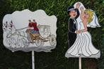Feestbord voor huwelijk, trouwkoets met witte paarden., Ophalen, Nieuw, Versiering, Geboorte of Huwelijk