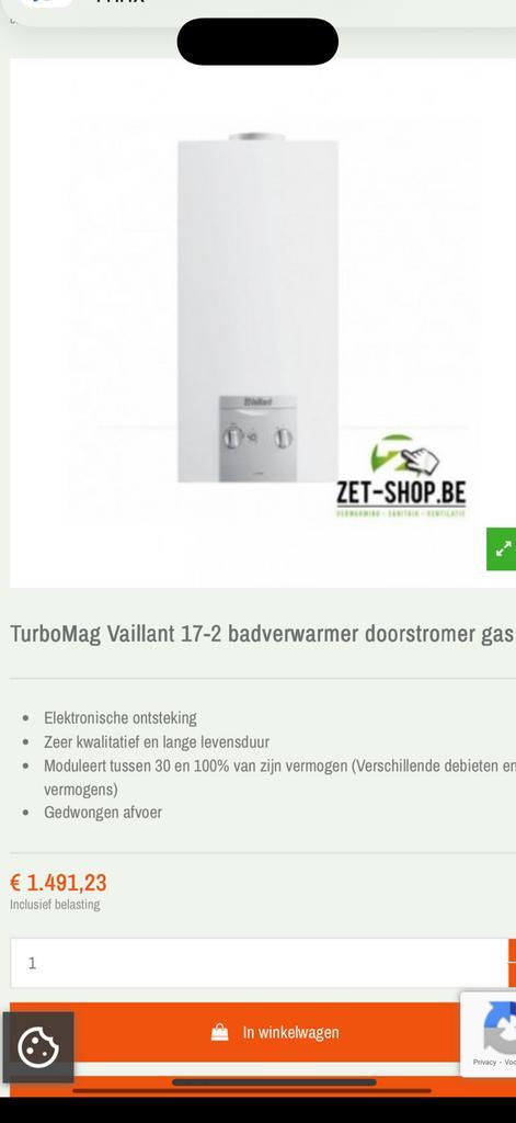 Vaillant TurboMag 17-2 Geiser compleet zgan, Doe-het-zelf en Verbouw, Geisers en Boilers, Zo goed als nieuw, Geiser, Aardgas, Minder dan 20 liter