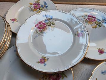Zes stuks eet diner platte borden mooi gebloemd beschikbaar voor biedingen
