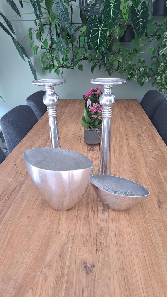 Set ovale schalen – zilverkleurig – decoratief / planten, Diversen, Kerst, Zo goed als nieuw, Ophalen of Verzenden
