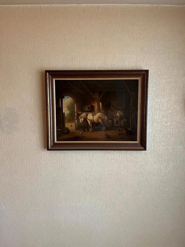 Oude Meester Schilderij - Paard bij Smidse, Antiek en Kunst, Kunst | Schilderijen | Klassiek, Ophalen