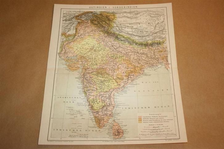 Antieke kaart - India, Tibet e.d. - Circa 1885 !!, Boeken, Atlassen en Landkaarten, Gelezen, Landkaart, Nederland, 1800 tot 2000