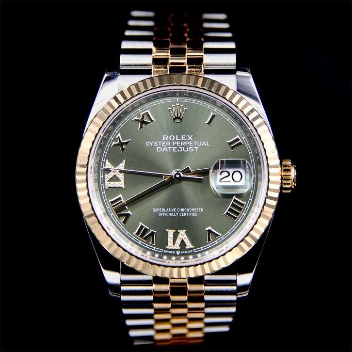Rolex Datejust 36 Green  Diamond dial 126233 Fullset 05-2022, Sieraden, Tassen en Uiterlijk, Horloges | Heren, Gebruikt, Polshorloge