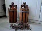 Vintage bruine gist fles in houten flessenhouder uit Zweden, Antiek en Kunst, Ophalen of Verzenden