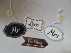 Bruiloft houten bordjes, Ophalen of Verzenden, Zo goed als nieuw, Versiering, Geboorte of Huwelijk