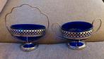 2 vintage schaaltjes met blauw glas, Ophalen of Verzenden, Huis en Inrichting