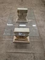 Klassieke salontafel met glazen blad en marmeren zuilen, Ophalen
