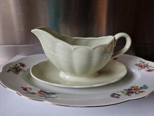 Zeer mooi oud Engels groen Grinley sauskom met vaste schotel, Antiek en Kunst, Antiek | Servies los, Ophalen of Verzenden
