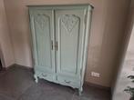 Brocante antieke kast mat grijs groen 103x42x152, Antiek en Kunst, Ophalen