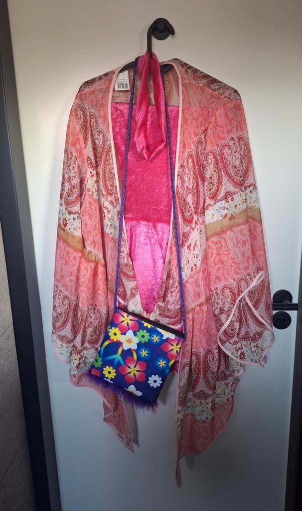 Roze hippie,  flower power pak met accessoires, maat 48, Kleding | Dames, Carnavalskleding en Feestkleding, Zo goed als nieuw