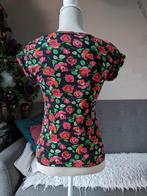 Zwart shirt met vrolijke rozen, maat m., Maat 38/40 (M), Zwart, Ophalen of Verzenden, Korte mouw