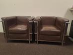 Design fauteuils in stijl Le Corbusier, Huis en Inrichting, Fauteuils, Ophalen, Gebruikt, 75 tot 100 cm, Metaal
