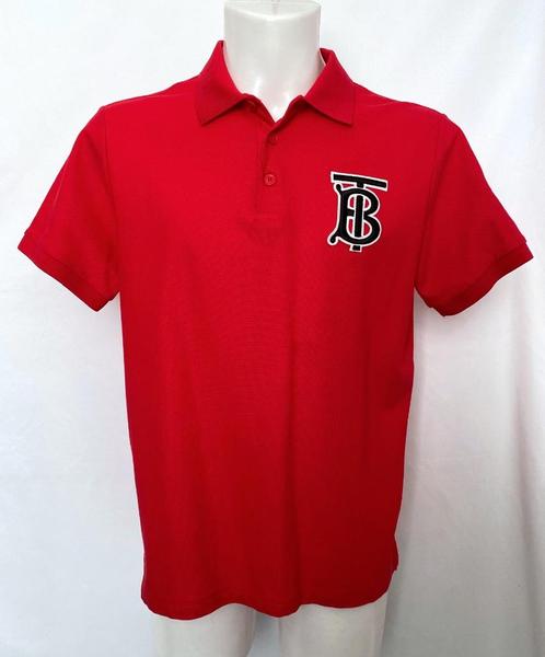 BURBERRY Rood logo borst oversized HEREN polo shirt Maat S/M, Kleding | Heren, Polo's, Zo goed als nieuw, Maat 48/50 (M), Rood