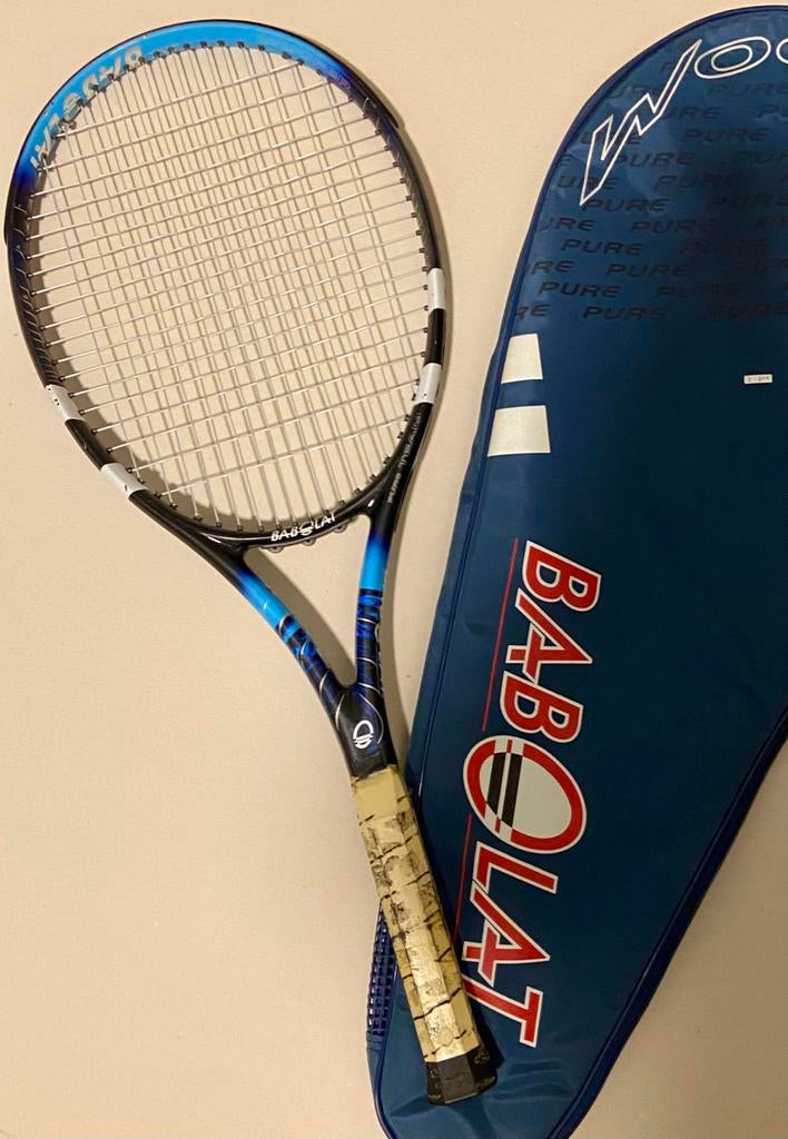 Vintage Babolat Pure Drive, klassiek model, 2e gen + hoes, Sport en Fitness, Tennis, Gebruikt, Ophalen of Verzenden, Racket, L3