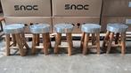 Unieke Houten Kruk met Metalen Details - Set van 5, Bruin, Nieuw, Ophalen of Verzenden, #raw, #industrial