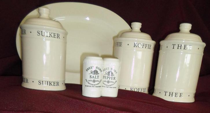 aardewerk koffie- thee- suikerbus peper/zoutstel broodshcaal, Huis en Inrichting, Keuken | Servies, Nieuw, Overige typen, Overige stijlen