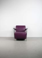 Leolux Scylla Fauteuil Laag + Hocker Paars Leer – Chroom, Niet ingevuld, Gebruikt, Niet ingevuld, 75 tot 100 cm