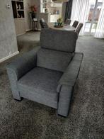 Grijze bank, fauteuil en poef set, Ophalen, 75 tot 100 cm, Zo goed als nieuw, Rechte bank