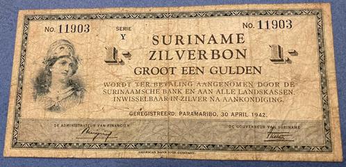 🇸🇷 SURINAME 1 gulden 1️⃣9️⃣4️⃣2️⃣ zilverbon, Postzegels en Munten, Bankbiljetten | Nederland, Los biljet, 1 gulden, Ophalen of Verzenden