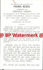 Roks Maria 1926 St Willebrord 1961 Roosendaal x Heeren - 208, Verzamelen, Bidprentjes en Rouwkaarten, Bidprentje, Ophalen of Verzenden