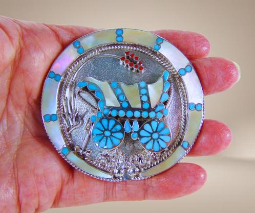 Grote ZELDZAME Zuni Virgil Dishta zilver turquoise bolo hang, Sieraden, Tassen en Uiterlijk, Kettingen, Zo goed als nieuw, Zilver