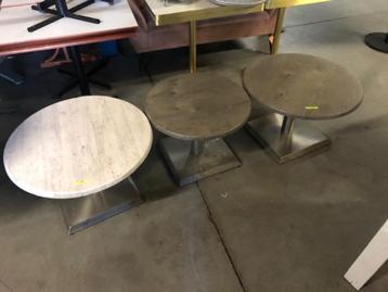 Set (3) horeca bijzettafels. aluminium frame, rond blad  beschikbaar voor biedingen