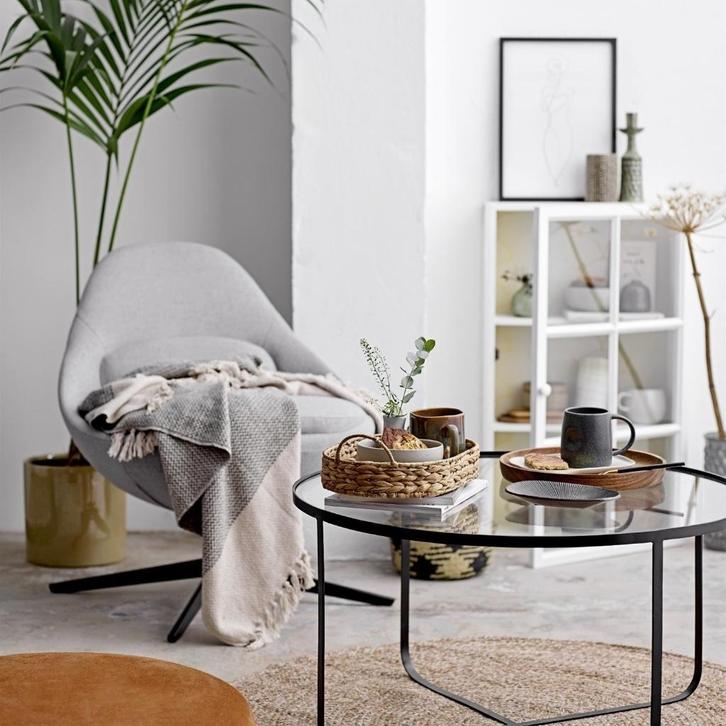 Bloomingville zachte plaid katoen - viscose naturel, 160x130, Huis en Inrichting, Woonaccessoires | Plaids en Woondekens, Nieuw